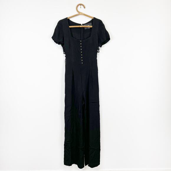 Maeve wide leg black jumpsuit lace up sides button front size 8 - Picture 8 of 10